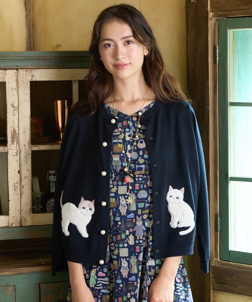 Jolly Poupee ニット セーター ネコアップリケニットカーディガン