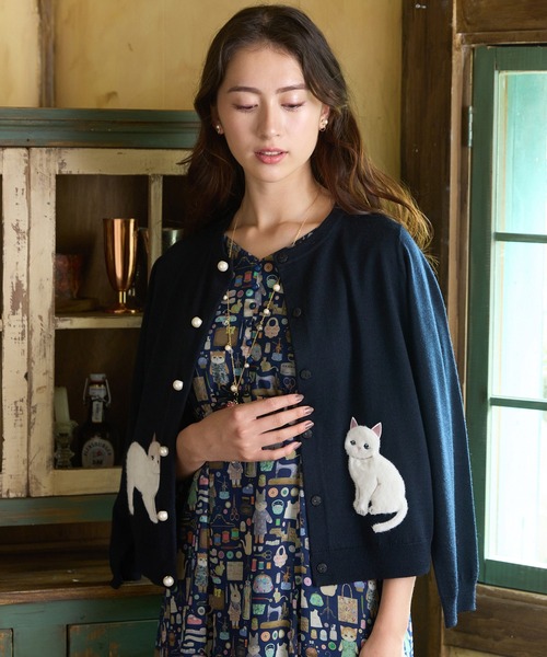 Jolly Poupee ニット セーター ネコアップリケニットカーディガン