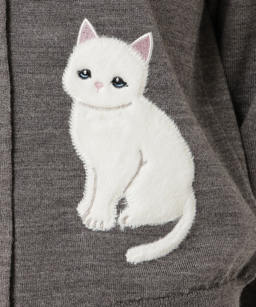 PINK HOUSE 猫プリント ニットカーディガン PINK HOUSE（ピンクハウス）の「書斎の猫たち柄ニットカーディガン