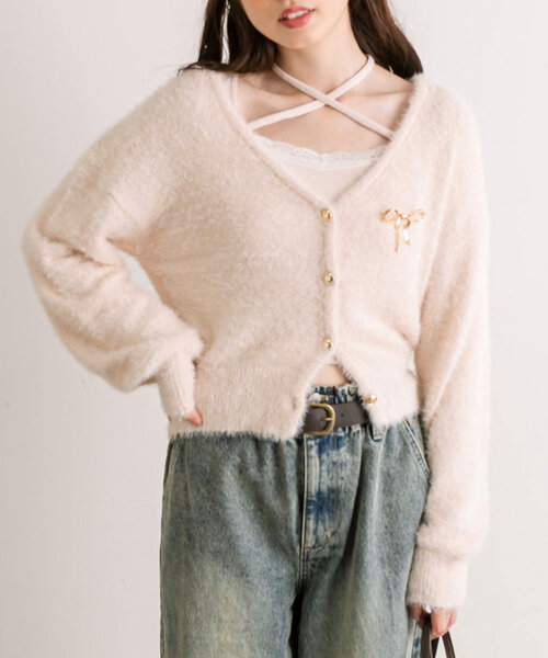 OLIVE des OLIVE サガラロゴ カーディガン OLIVE des OLIVE（オリーブデオリーブ）の「ケーブルざっくり