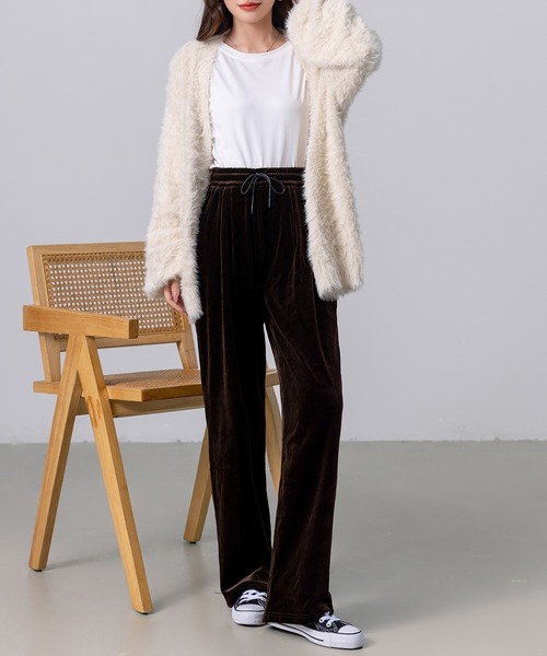 DAY CLOSET パンツ レディース ベロア調スリークイージーワイドパンツ
