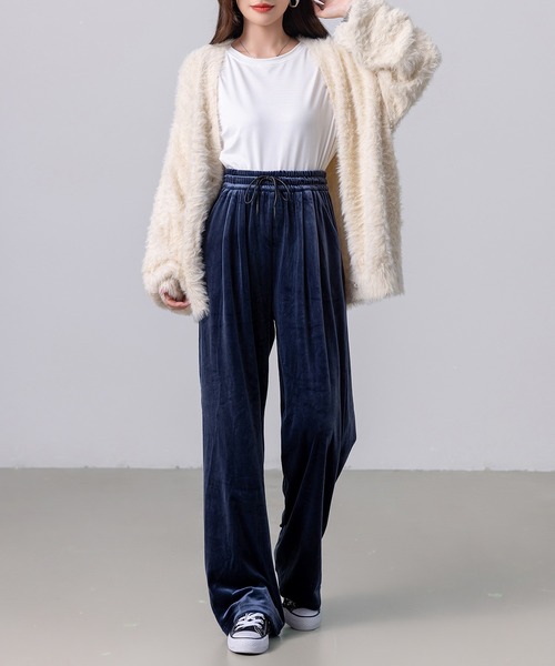 DAY CLOSET パンツ レディース ベロア調スリークイージーワイドパンツ