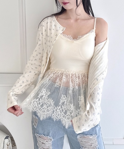 Loueme キャミソール レーススカートレイヤーブラキャミソール