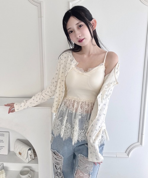 Loueme キャミソール レーススカートレイヤーブラキャミソール