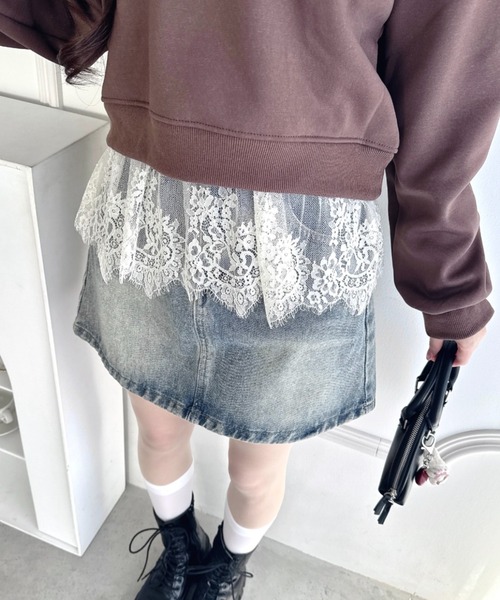 Loueme カップ付き キャミソール レーススカートレイヤーブラ