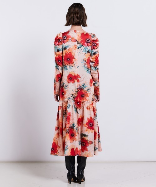 Sov. ワンピース フラワーサテンパフスリーブワンピース : ZOZOTOWN