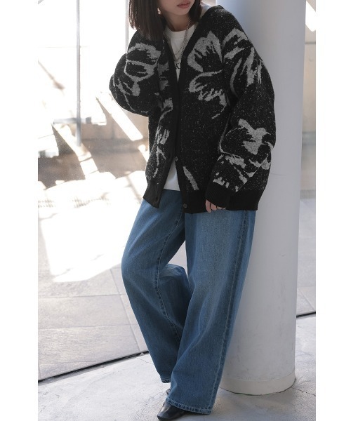 HUG.U（ハグユー） カーディガン 花柄ニットカーディガン レディース