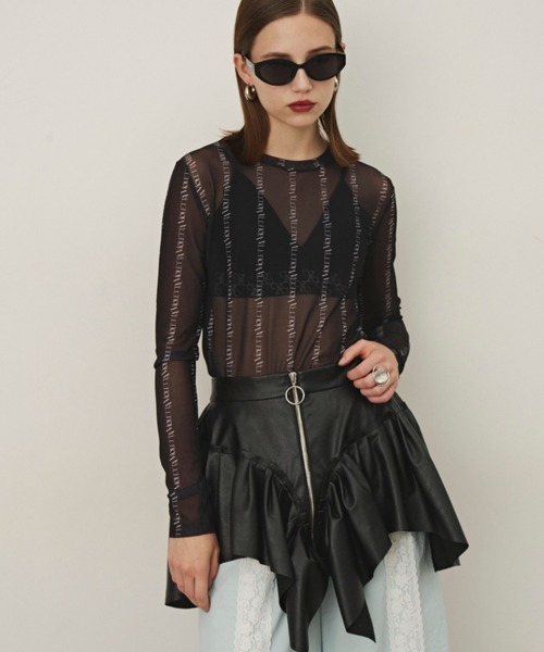 tシャツ ロゴストライプ柄チュールシアートップス レディース VIOLETTA tシャツ ロゴストライプ柄チュールシアートップス