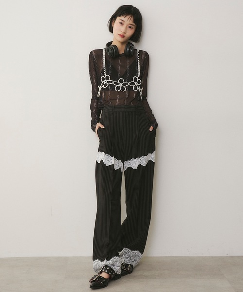 tシャツ ロゴストライプ柄チュールシアートップス レディース VIOLETTA tシャツ ロゴストライプ柄チュールシアートップス