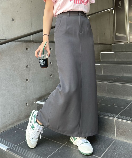 グレー タイトロングスカート ポケット付き　紐付き(調整できる) 裏地付き グレー タイトスカート 大きなポケット付き - メルカリ