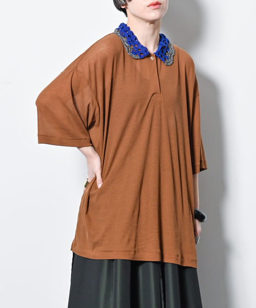ニット セーター PONTI Crochet Collar Shirt PO1Q018：シャツ レディース