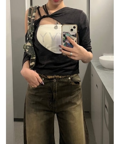 LAGUA GEM（ラグアジェム） tシャツ FRONT HOLE ONE SHOULDER トップス