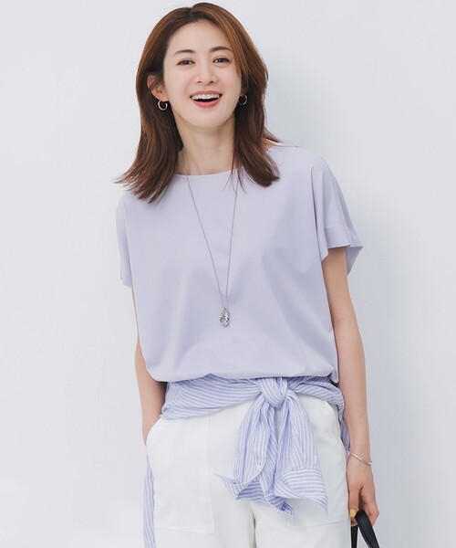 23区 スムースデザイン フレンチスリーブ Tシャツ 23区｜【汗じみ防止/洗える】スムースデザイン フレンチスリーブ