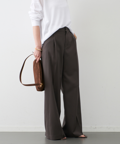 Deuxieme Classe タックパンツ ブラウン 34 Stretch twill タックパンツ（スラックス）｜Deuxieme Classe