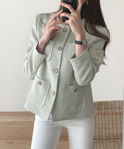 「Doula Doula」 ツイードジャケット S ベージュ レディース_画像2