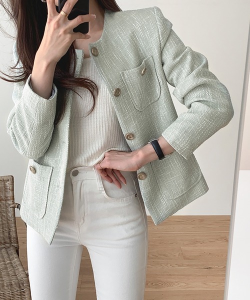 「Doula Doula」 ツイードジャケット S ベージュ レディース_画像5