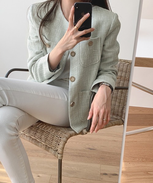 「Doula Doula」 ツイードジャケット S ベージュ レディース_画像7