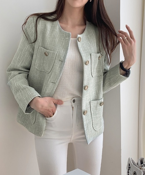 「Doula Doula」 ツイードジャケット S ベージュ レディース_画像8