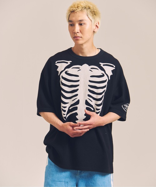 骨のクロスボーンプリント Tシャツ S VANSON（バンソン） tシャツ VANSON-SKELTON BONES-Thermal Tee メンズ