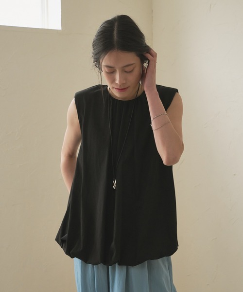 tシャツ 裾バルーンノースリーブカットソー-手洗い可- レディース