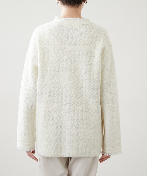 ウィムガゼット　ツイードジャケット　ノーカラー　バイカラー　ホワイト ウィムガゼット ツイードジャケット ノーカラー バイカラー ホワイト