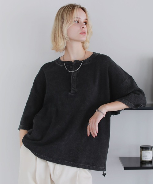 ROCHEM（ローシェン） tシャツ ヴィンテージ加工サーマルヘンリー