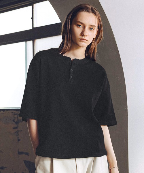 ROCHEM（ローシェン） tシャツ サーマルヘンリーネックドローコードT