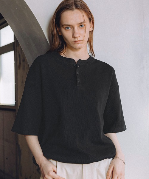 ROCHEM（ローシェン） tシャツ サーマルヘンリーネックドローコードT