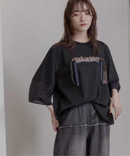 Eimee Law（エイミーロウ） tシャツ テープロゴ エンブロ切替トップス