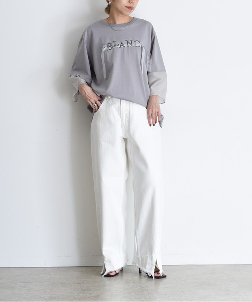 Eimee Law（エイミーロウ） tシャツ テープロゴ エンブロ切替トップス