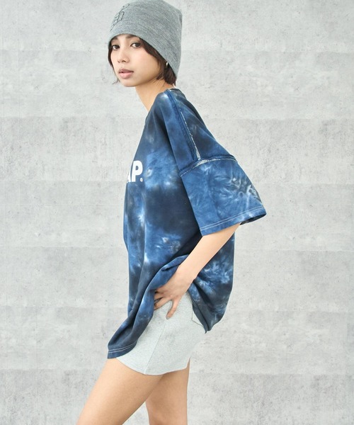 ANAP（アナップ） tシャツ 半袖 ミニ裏毛 マーブルタイダイ柄ロゴT
