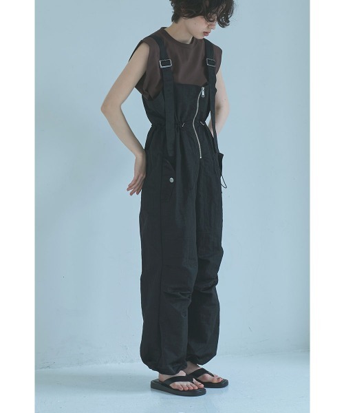 maro2023　Outil ブラック モールスキン サロペット marjour（マージュール） サロペット オーバーオール NYLON ZIP