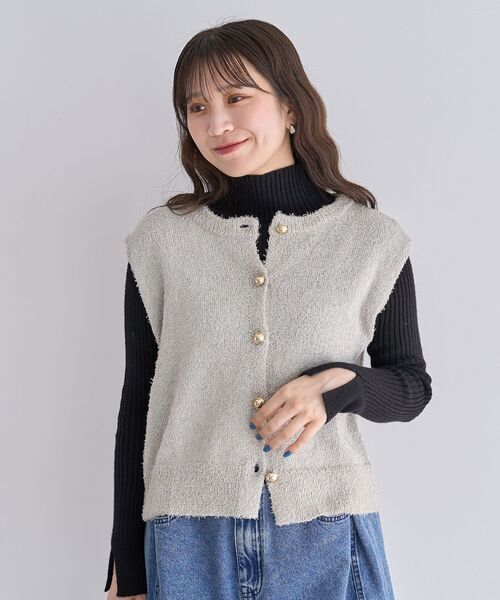 Green Parks（グリーンパークス） ベスト ジレ ツイード風金釦ニット