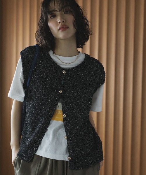 【新品・未使用】JUSGLITTY ニットツィードベスト モカ 新品・タグ付き】JUSGLITTY ニットツィードベスト モカ - メルカリ