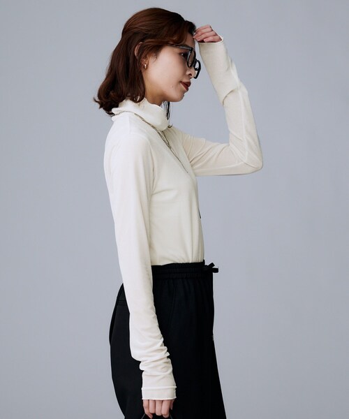 【ホワイト】トリコットハイネックシャツ <LADIES LINE> (LADIES) UNTITLED（アンタイトル） tシャツ 「ハイネック/レイヤード/重ね着に