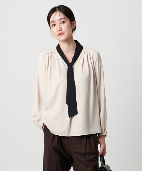 UNITED ARROWS ボウタイストライプシャツ ボリューム袖ブラウス美品 UNITED ARROWS ブラウス シャツ ボウタイ ロングスリーブ