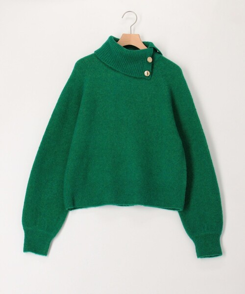 BATONER 緑色 ボタン付きポロネック ニットセーター BATONER 緑色 ボタン付きポロネック ニットセーター
