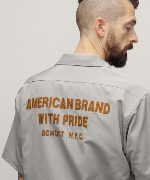 Schott N.Y.C（ショット） 「schott」 半袖シャツ M ベージュ メンズ
