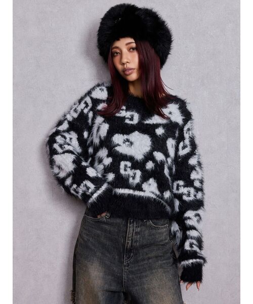 GYDA（ジェイダ） ニット セーター GG レオパードシャギーショート