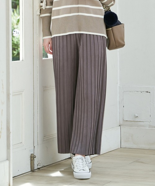 パンツ Anika24 ikka（イッカ） パンツ 麻混ベルト付きワイドパンツ レディース