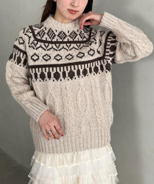 ニット セーター ノルディック柄ケーブルニット レディース : ZOZOTOWN
