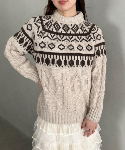 ニット セーター ノルディック柄ケーブルニット レディース : ZOZOTOWN