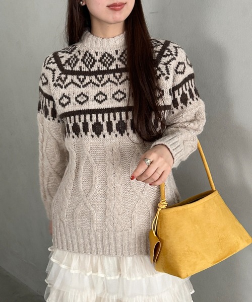 ニット セーター ノルディック柄ケーブルニット レディース : ZOZOTOWN