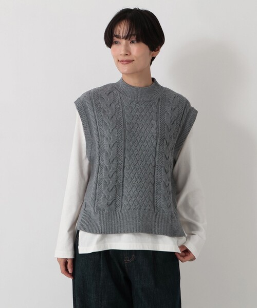 Afternoon Tea ベスト ジレ フワフワスフレケーブルニットベスト