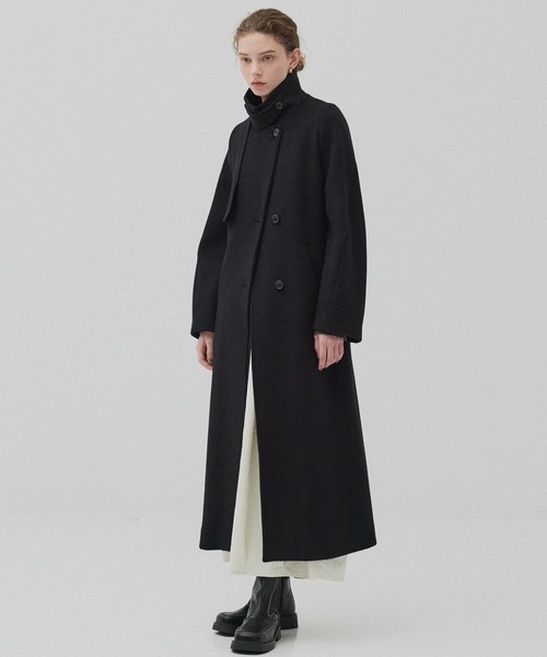 美品　パブリックトウキョウ　黒 ベルテッドオーバーコート PUBLIC TOKYO（パブリックトウキョウ）の「ベルテッドオーバー