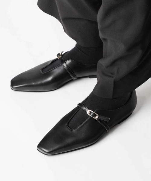 着用1回　定価3.7万　FABIO RUSCONI フラットパンプス　レザー　黒 ○ファビオルスコーニ FABIO RUSCONI フラットパンプス （ブラック