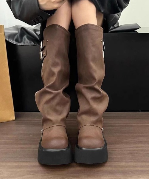 lulufa ブーツ ジップベルトカバーブーツ/ロングブーツ/韓国