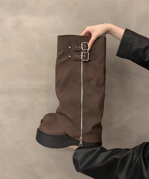 lulufa ブーツ ジップベルトカバーブーツ/ロングブーツ/韓国