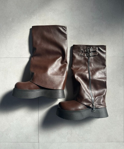 lulufa ブーツ ジップベルトカバーブーツ/ロングブーツ/韓国