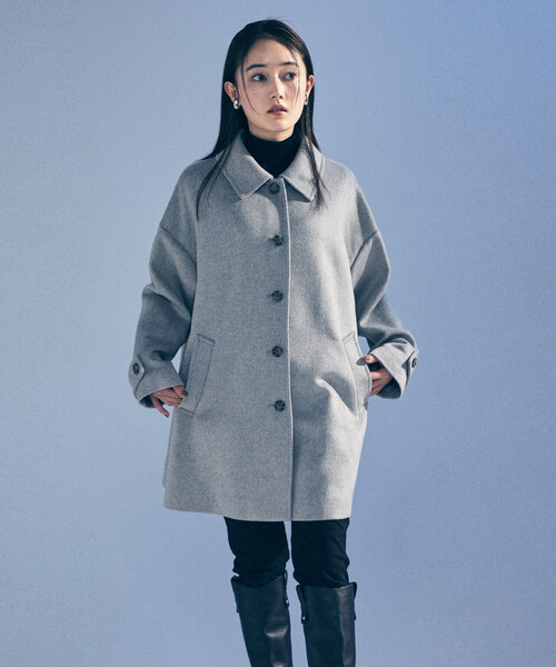 「COMME CA ISM」 ステンカラーコート MEDIUM ネイビー レディース_画像2